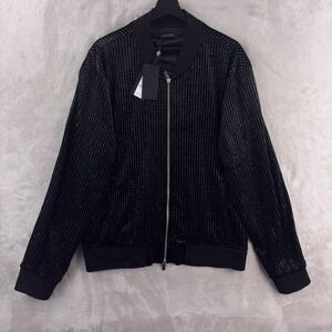 Monfrere Rodeo Drive Bomber Jacket Mens Size XL Black Textured Zip Front